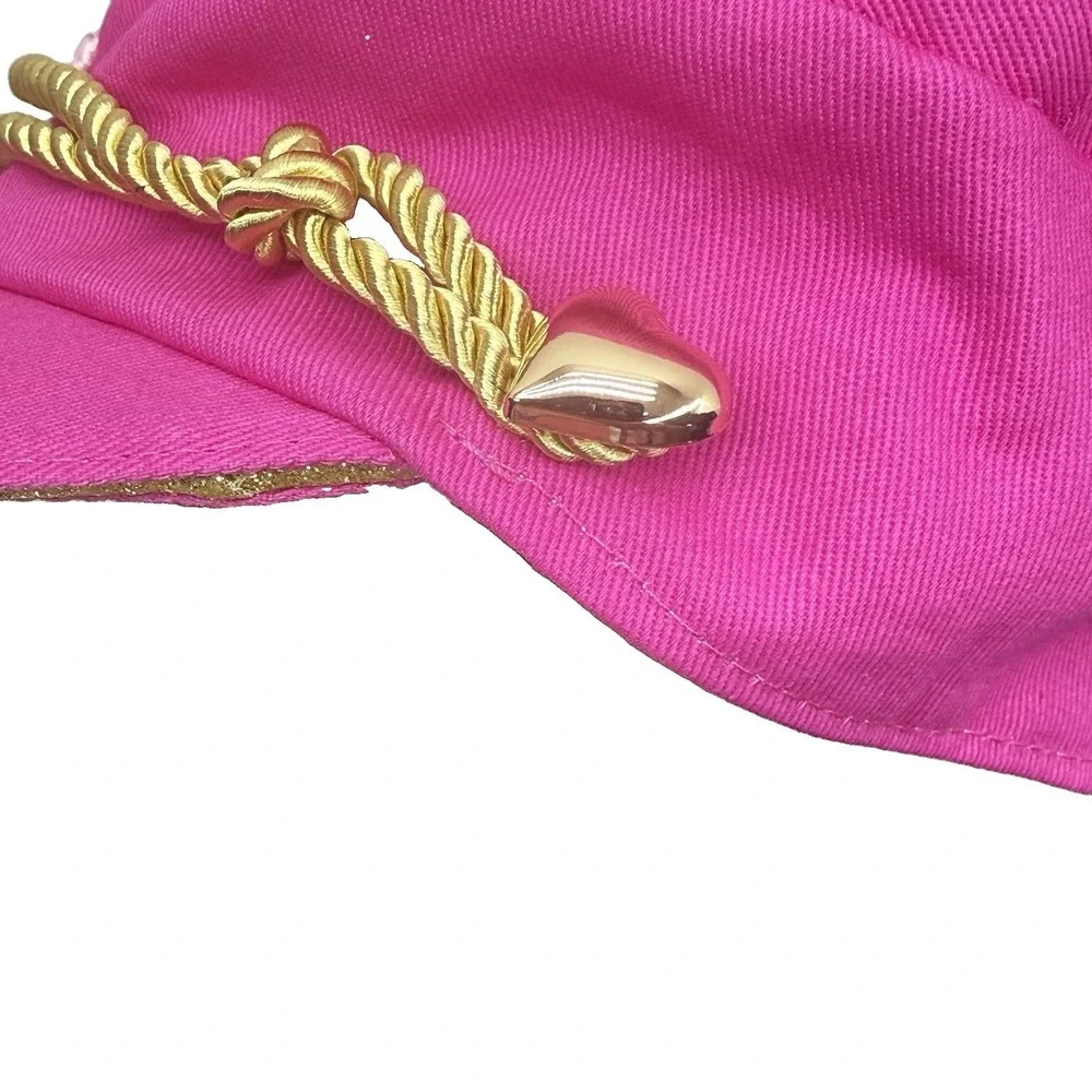 Barbiecore Barbie Captain Hat Pink Gold Rope Logo One Size Cap Hat Cute